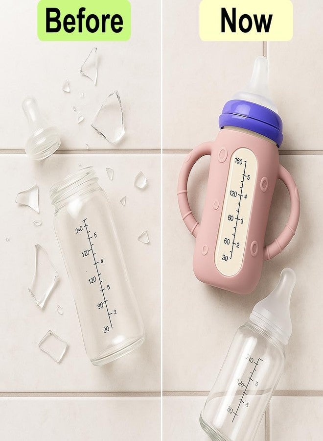 Frezonika 4 Pcs Silicone Sleeves for Lansinoh Anti-Colic Glass Baby Bottles, Drop Protection Silicone Covers Compatible with 8 Ounces Lansinoh Glass Bottles, BPA-Free (Elephant Gray, 8 Ounce) - Image 2